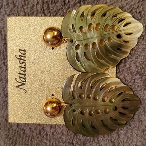 Abalone shell leaf shaped earrings